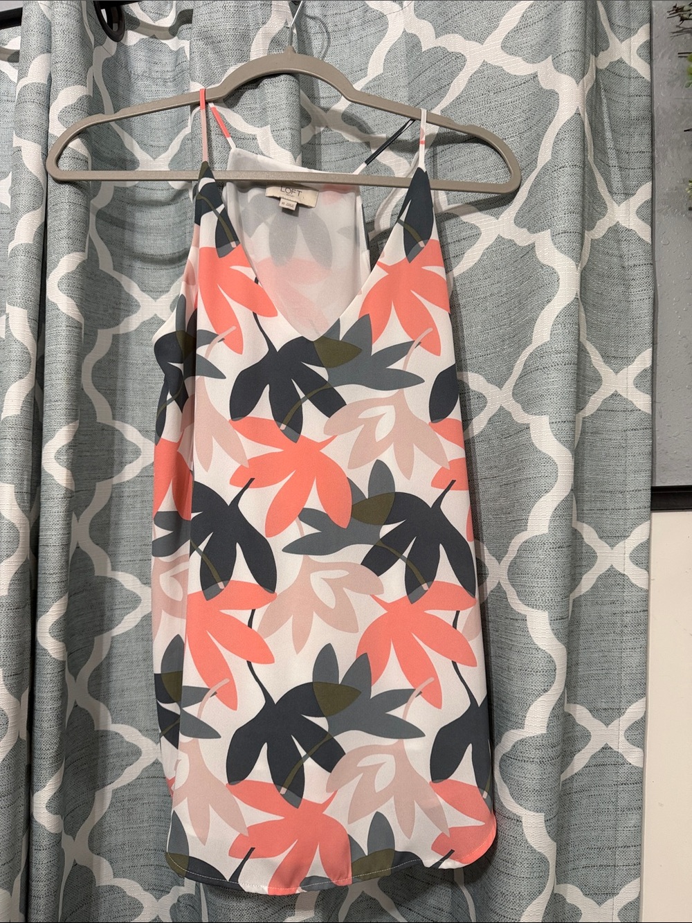 Floral V-Neck Slip Dress in Coral & Navy